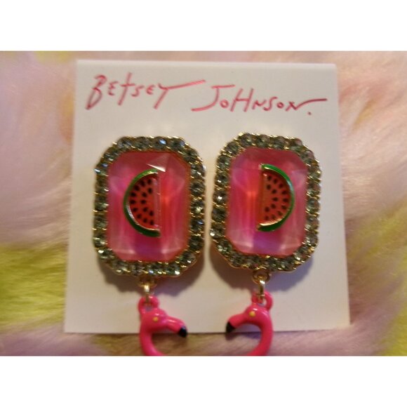 Betsey Johnson Flamingo & Watermelon Rhinestone Drop Earrings - Picture 4 of 5